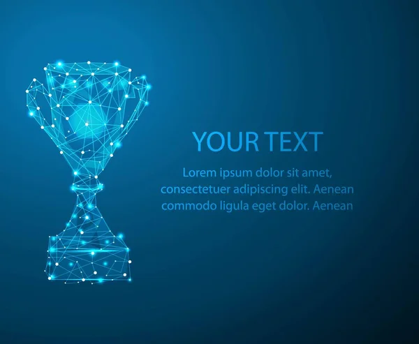 Poligonal ışık Trophy Kupası işareti şeklinde noktalar, çizgiler ve şekiller gezegenler, yıldızlar ve evrenin şeklinde oluşan bir yıldızlı gökyüzü veya alan, soyut