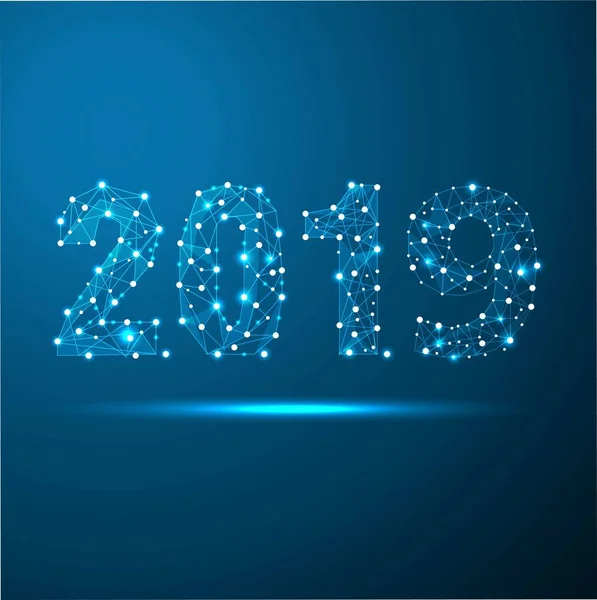 Geometrik poligonal 2019 yeni yıl tebrik kartı. Düşük poli üçgen geleceğin teknolojisi gri arka plan. Kurumsal iş tasarlamak vektör