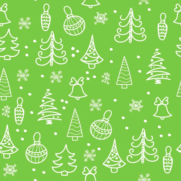 Padrão de Natal sem costura. Árvore de Natal, decorações, sinos — Fotografia de Stock
