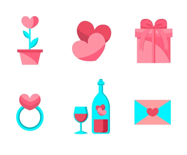 Feliz Dia dos Namorados Objetos Set. Design plano. Coleção de amor Itens de casamento . — Vetor de Stock