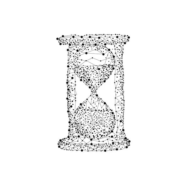 Çizgilerden ve üçgenlerden oluşan kum saati simgesi, düşük polimerli ağ, gezegenler, yıldızlar ve evren şeklinde noktalar, çizgiler ve şekillerden oluşur.