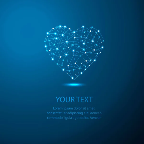 Soyut kalp simgesi şeklinde çizgiler ve noktalar, çizgiler ve şekiller gezegenler, yıldızlar ve evrenin şeklinde oluşan düşük poli tarzı üçgenler