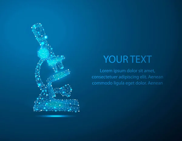 düşük Poly tarzında noktalar, çizgiler ve gezegenler, yıldızlar ve evren şeklinde şekiller oluşan mikroskop simgesi