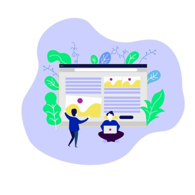 web sayfası tasarım şablonu. Web sitesi Seo, iş çözümleri, web tasarımı, serbest, içerik yöneticisi için modern vektör illüstrasyon kavramları