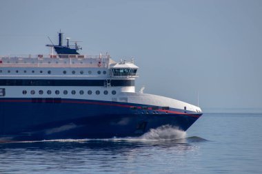 Skagerrak okyanus, Danimarka - 19 Mayıs 2018: Feribot Ms Superspeed 1 hizmetindeki Kristiansand Hirtshals yolu üzerinde. Sahibi ve renkli tarafından işletilen.