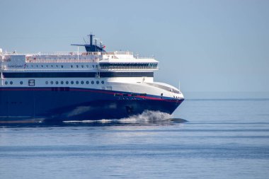 Skagerrak okyanus, Danimarka - 19 Mayıs 2018: Feribot Ms Superspeed 1 hizmetindeki Kristiansand Hirtshals yolu üzerinde. Sahibi ve renkli tarafından işletilen.
