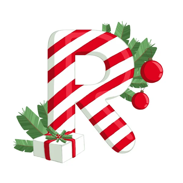 Noel alfabe. R harfi ağaç, Hediyelik ve dekorasyon Illustration. İçin kullanma üstünde kartpostallar, duvar kağıtları, tekstil, scrapbooking