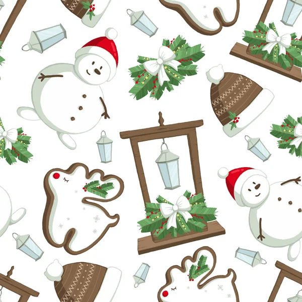 Christmas illüstrasyon desenle süslemeleri, şapkalar, kardan adam. İçin kullanma üstünde kartpostallar, duvar kağıtları, tekstil, scrapbooking