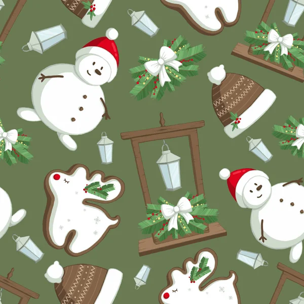 Christmas illüstrasyon desenle süslemeleri, şapkalar, kardan adam. İçin kullanma üstünde kartpostallar, duvar kağıtları, tekstil, scrapbooking