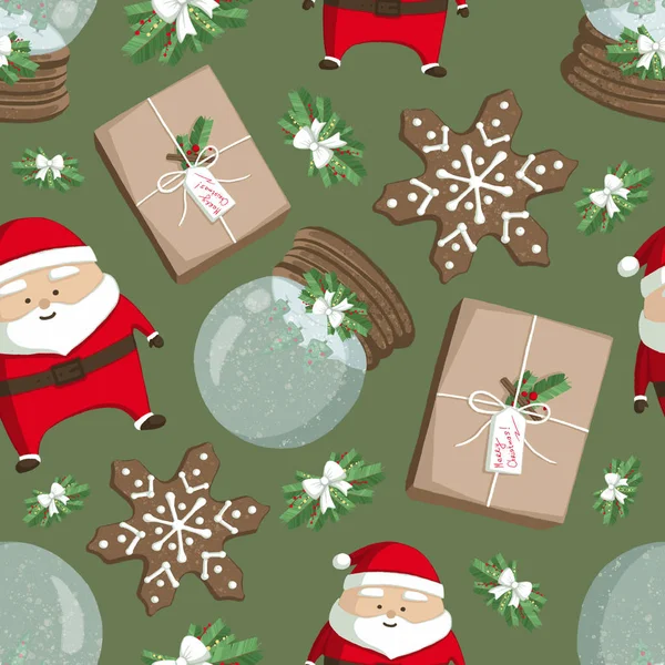 Christmas Illüstrasyon Desenle Dekorasyonlar Noel Baba Hediyeler Zencefilli Kartopu Çin — Stok fotoğraf