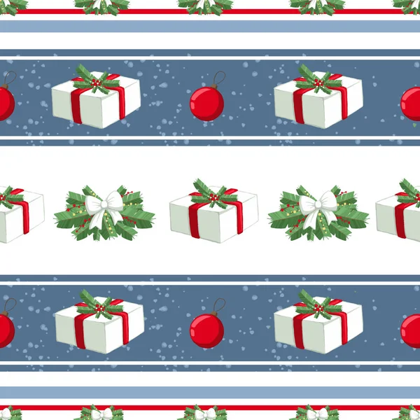 Christmas illüstrasyon desenle süslemeleri, hediyeler, kutular, ağaç. Kullanım kartpostallar, duvar kağıtları, tekstil, scrapbooking, dekorasyon, davetiyeler, arka plan, tatil için.