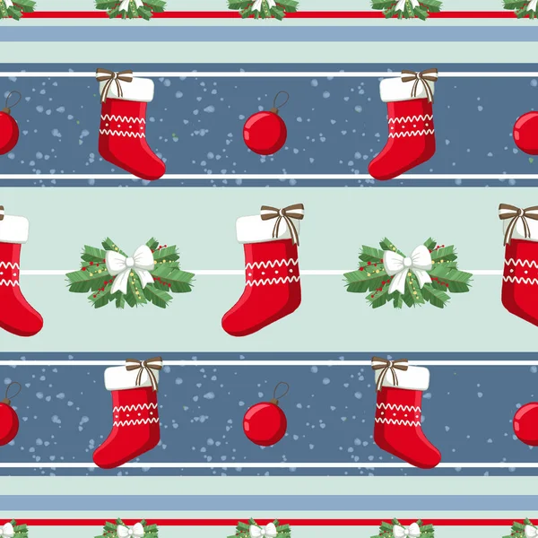 Kerstmis Illustratie Patroon Met Versieringen Sokken Boom Gebruik Voor Postkaarten — Stockfoto