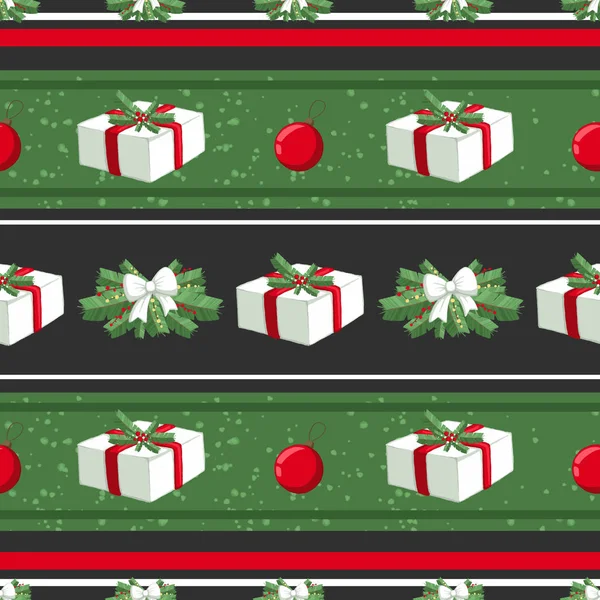 Patrón Ilustración Navidad Con Decoraciones Regalos Cajas Árbol Uso Para —  Fotos de Stock