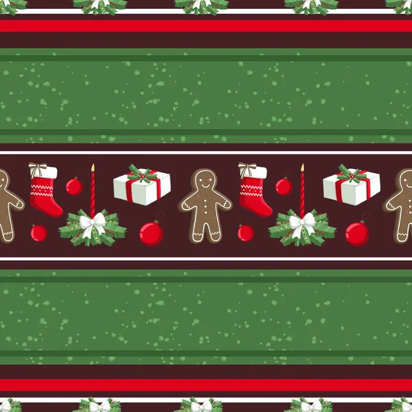 Christmas illüstrasyon desenle süslemeleri, çorap, hediyeler, zencefilli kurabiye adam. Kullanım kartpostallar, duvar kağıtları, tekstil, scrapbooking, dekorasyon, davetiyeler, arka plan, tatil için.