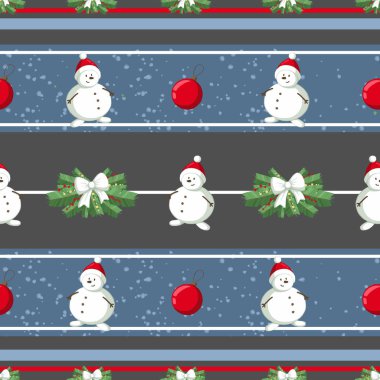 Christmas illüstrasyon desenle süslemeleri, ağaç, kardan adam. Kullanım kartpostallar, duvar kağıtları, tekstil, scrapbooking, dekorasyon, davetiyeler, arka plan, tatil için.