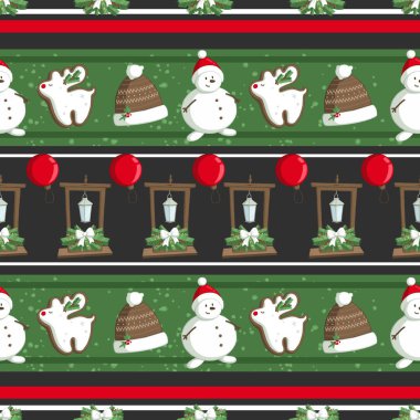 Christmas illüstrasyon desenle süslemeleri, şapkalar, kardan adam. Kullanım kartpostallar, duvar kağıtları, tekstil, scrapbooking, dekorasyon, davetiyeler, arka plan, tatil için.