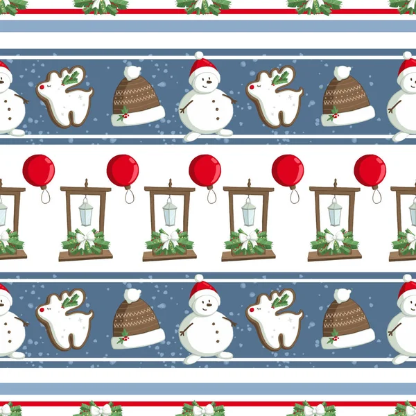 Christmas Illustration Pattern Decorations Hats Snowman Use Postcards Wallpapers Textiles — Stock Photo, Image