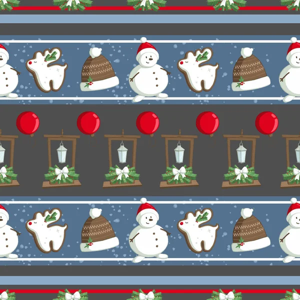 Patrón Ilustración Navidad Con Decoraciones Sombreros Muñeco Nieve Uso Para — Foto de Stock