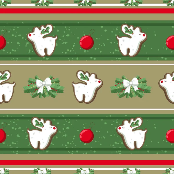 Kerstmis Illustratie Patroon Met Decoraties Boom Rendieren Cookies Gebruik Voor — Stockfoto