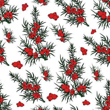 ardıç. çilek ve dalları. desen bitkiler ile. Evergreen. ardıç desenle. Kullanım arka plan, duvar kağıdı, kartları, davetiyeleri, kumaş için.