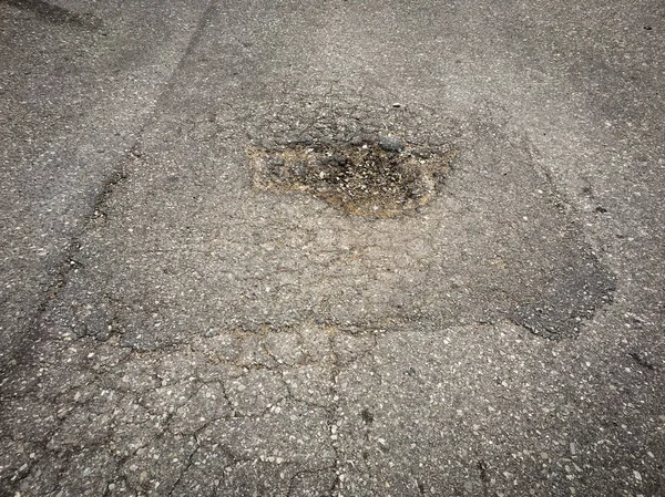 Damaged Road Holes Puddle Asphalt Road — Stock Photo, Image