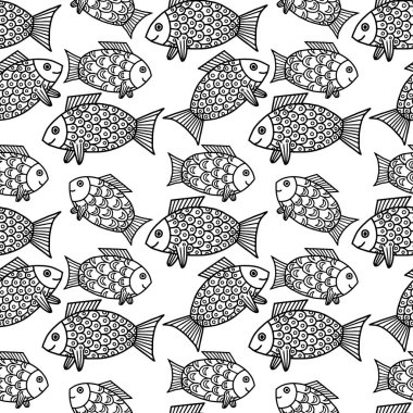 Soyut desenler balık siyah beyaz karalamalar kroki