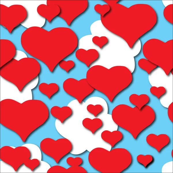 Kalpler Sevgililer Günü Seamless Modeli Lovesky Bulutlar — Stok Vektör