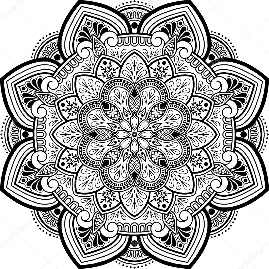 Mandala pattern black and white doodles sketch good mood
