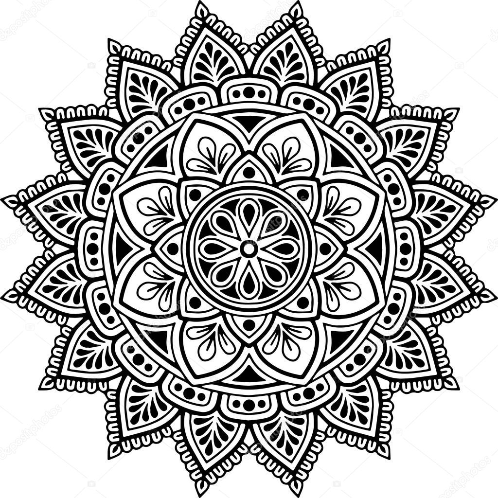 Mandala pattern black and white doodles sketch