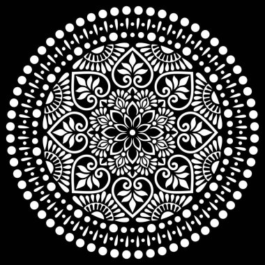 Siyah şablon karalamalarda beyaz mandala deseni iyi bir ruh hali çizer