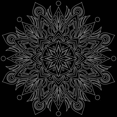Siyah karalamalı beyaz çizgili mandala iyi bir ruh hali çizer.