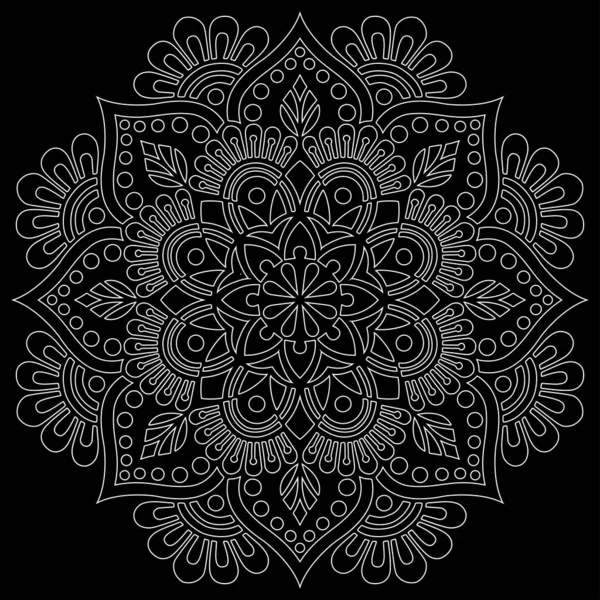 White Outline Mandala Black Doodles Sketch Good Mood — Stock Vector