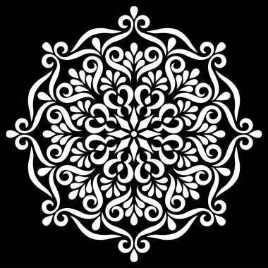 Siyah şablon karalamalarda beyaz mandala deseni iyi bir ruh hali çizer
