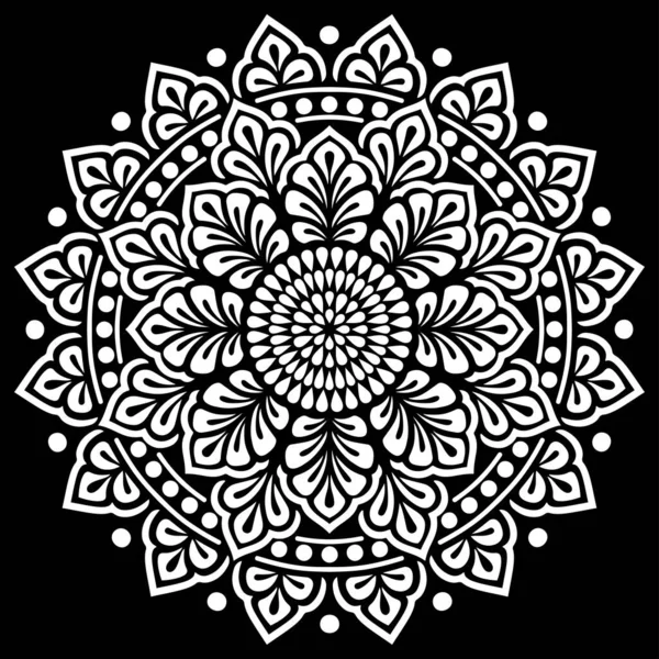 Wit Mandala Patroon Zwart Stencil Doodles Schets Goed Humeur — Stockvector