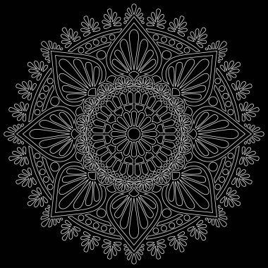 Siyah karalamalı beyaz çizgili mandala iyi bir ruh hali çizer.