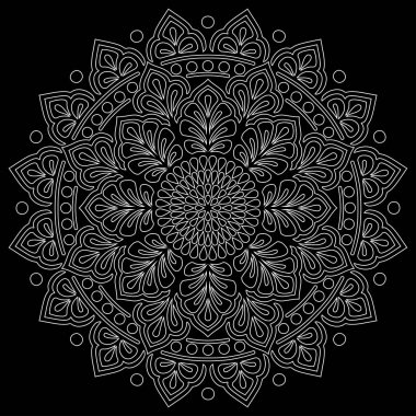 Siyah karalamalı beyaz çizgili mandala iyi bir ruh hali çizer.