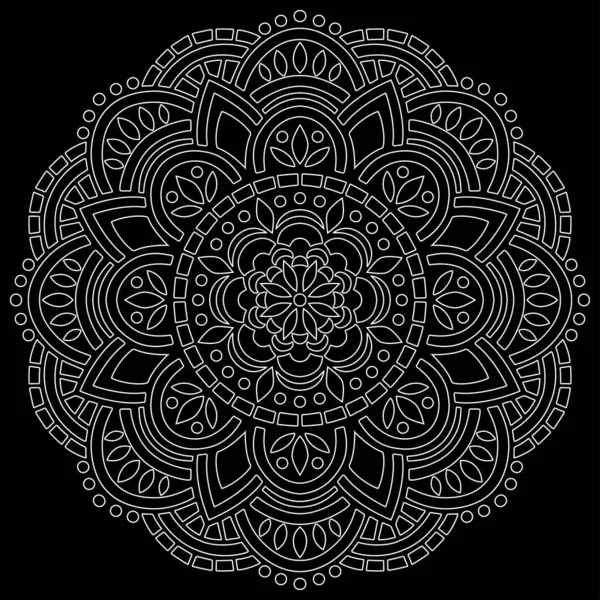 Blanco Contorno Mandala Negro Garabatos Bosquejo Buen Humor — Vector de stock