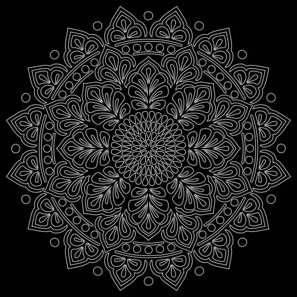 White Outline Mandala Black Doodles Sketch Good Mood — Stock Vector