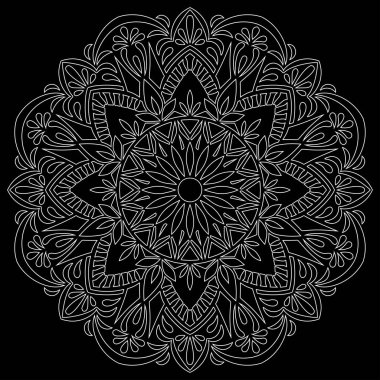 Siyah karalamalı beyaz çizgili mandala iyi bir ruh hali çizer.