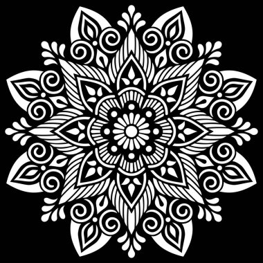 Siyah desenli beyaz mandala Şablon Karalamaları İyi ruh hali