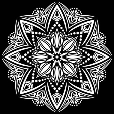 Siyah desenli beyaz mandala Şablon Karalamaları İyi ruh hali