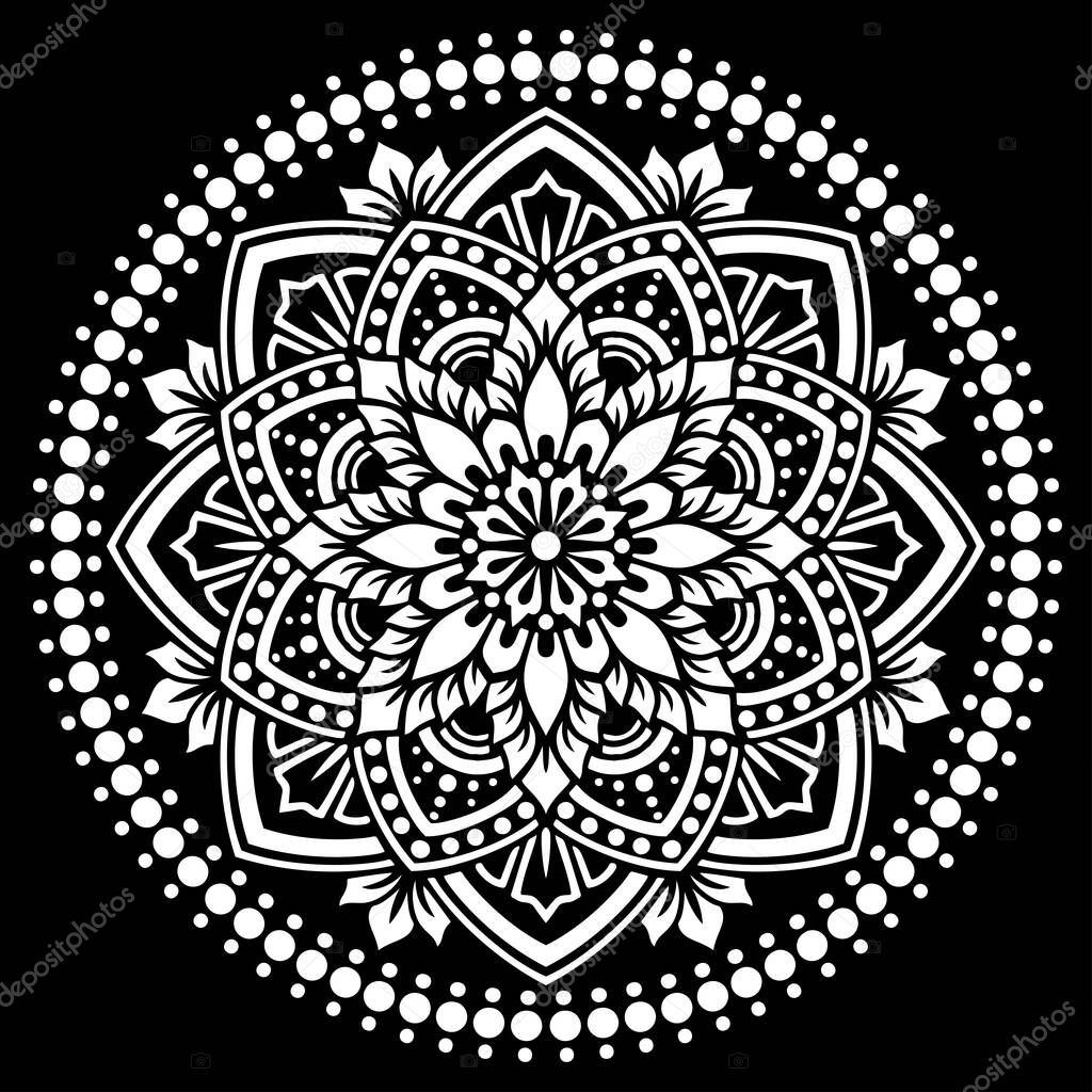 White mandala on black Pattern Stencil Doodles Sketch Good mood
