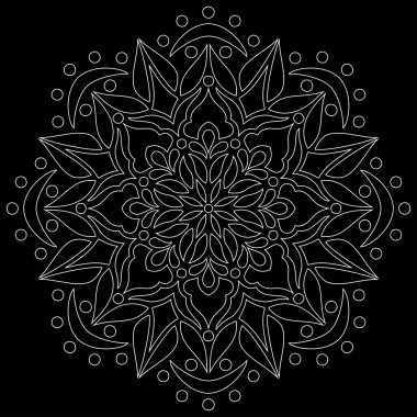 Siyah karalamalı beyaz çizgili mandala iyi bir ruh hali çizer.
