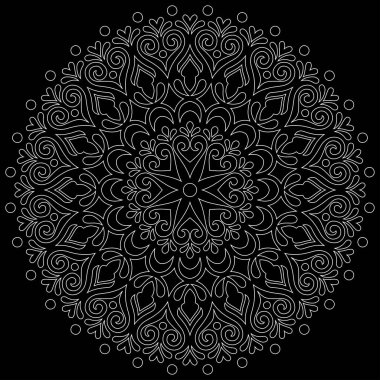 Siyah karalamalı beyaz çizgili mandala iyi bir ruh hali çizer.