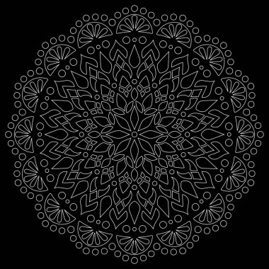 Siyah karalamalı beyaz çizgili mandala iyi bir ruh hali çizer.