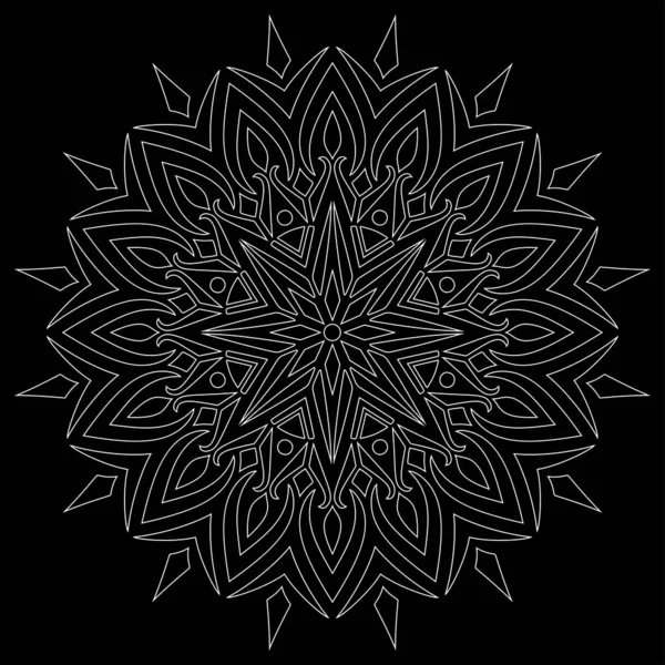 Witte Omtrek Mandala Een Zwarte Doodles Schets Goed Humeur — Stockvector