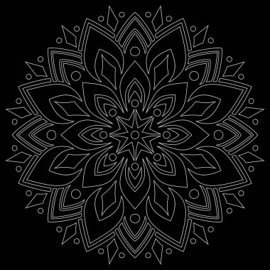 Siyah karalamalı beyaz çizgili mandala iyi bir ruh hali çizer.