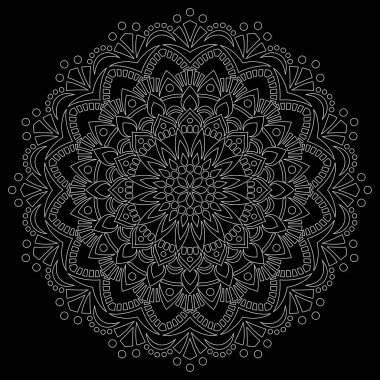 Siyah karalamalı beyaz çizgili mandala iyi bir ruh hali çizer.