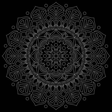 Siyah karalamalı beyaz çizgili mandala iyi bir ruh hali çizer.