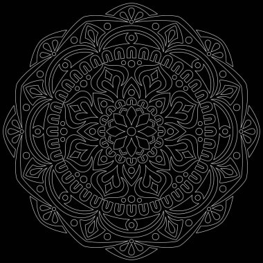 Siyah karalamalı beyaz çizgili mandala iyi bir ruh hali çizer.